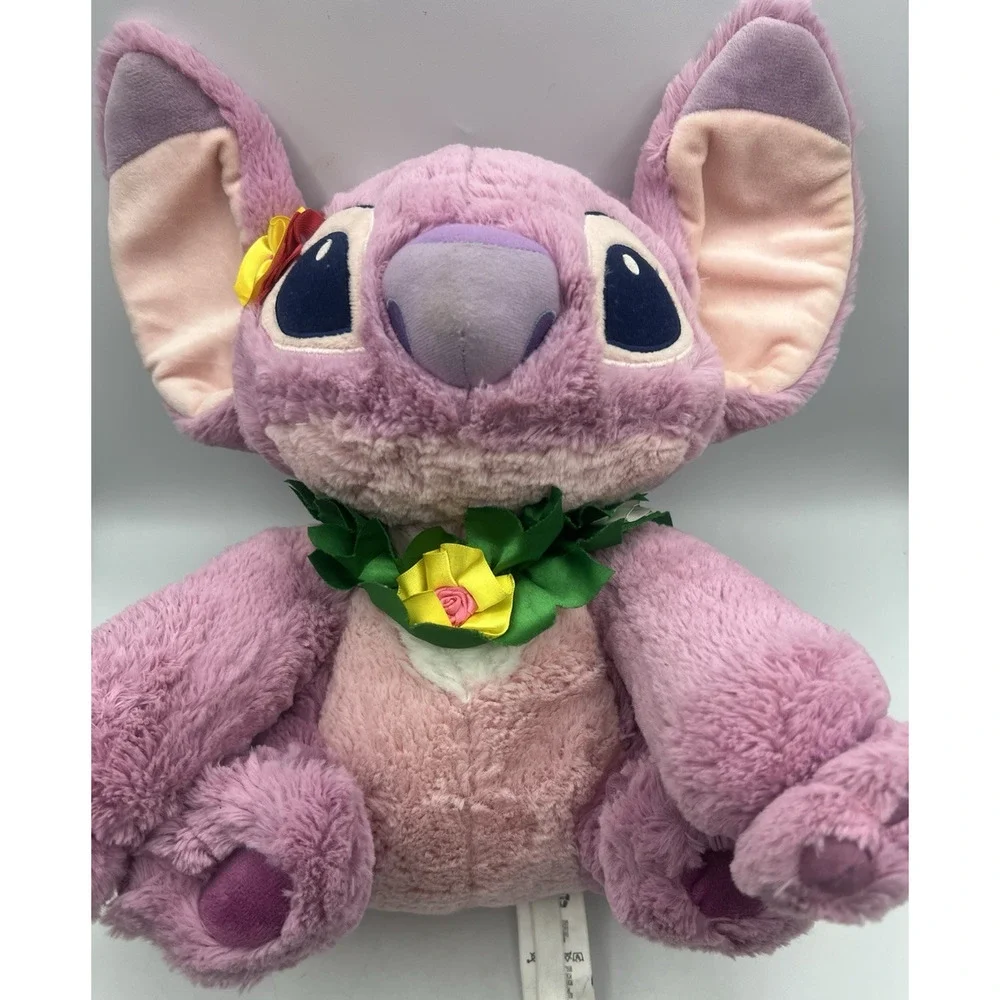 Disney Angel Stitch Plush Pink Stuffed Animal Flower Lei Lilo & Stitch Toy